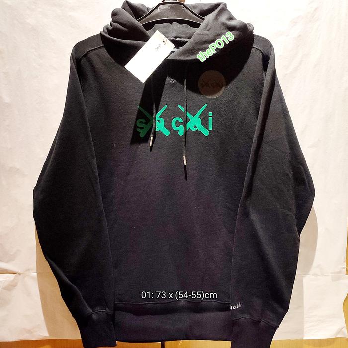 SACAI X KAWS FLOCK VELVET LOGO HOODIE BLACK SS21 AUTHENTIC 100% BNWT