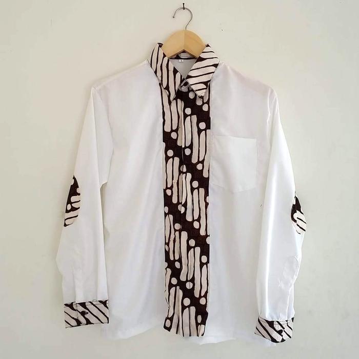 kemeja pria modern kerja parang barong batik cap putih katun