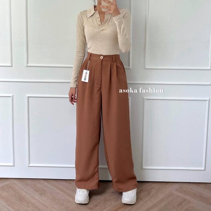 Meira Pants Loose Pants Kancing Celana Kulot Wanita Kantor Cullote 998
