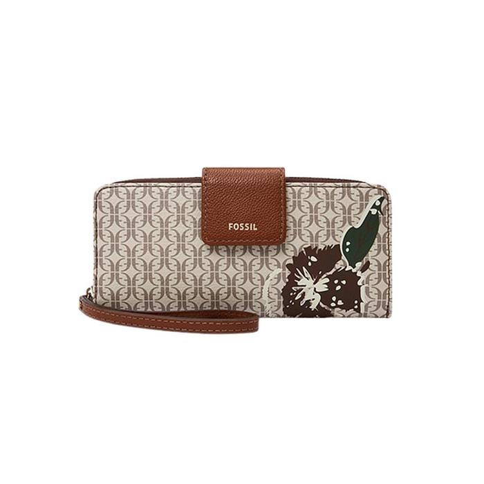 Dompet Wanita Branded FSL Madison Floral Zip Clutch - Taupe Multi