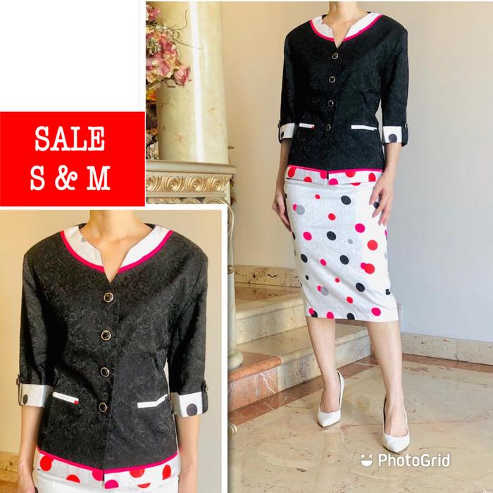 Setelan blazer wanita kekinian. Setelan blazer motif. Blazer wanita polkadot. Blazer wanita set rok 