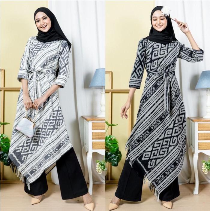 PREMIUM Gamis Tunik Tenun Troso Batik Panjang Lancip Ikat Troso