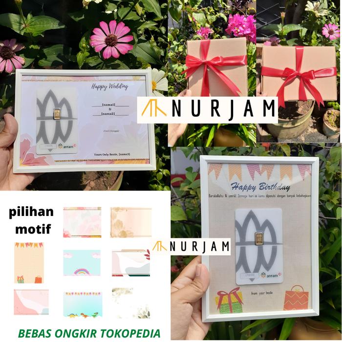 Kado Hadiah Bingkai Frame LM Emas Custom Ucapan Bisa dg Dus dan Pita