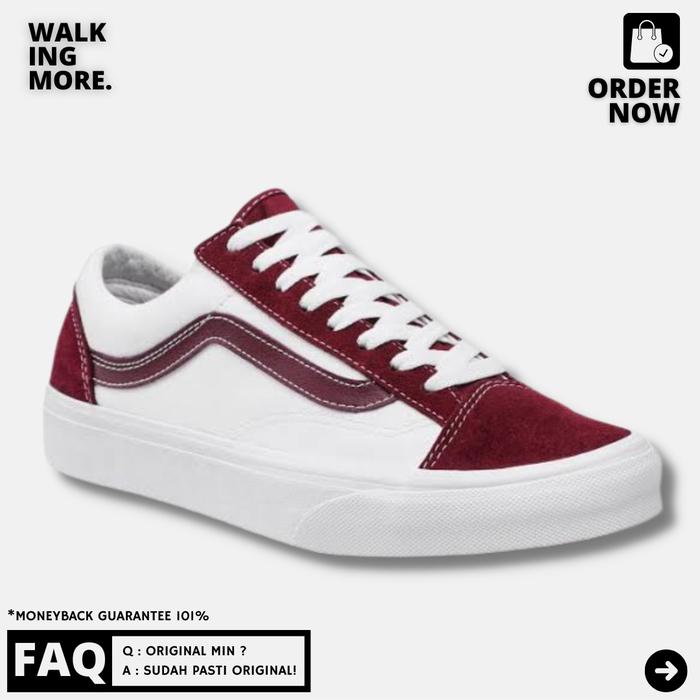 DISKON GEDE VANS OLD SKOOL STYLE 36 WHITE MAROON ORIGINAL RESMI STORE