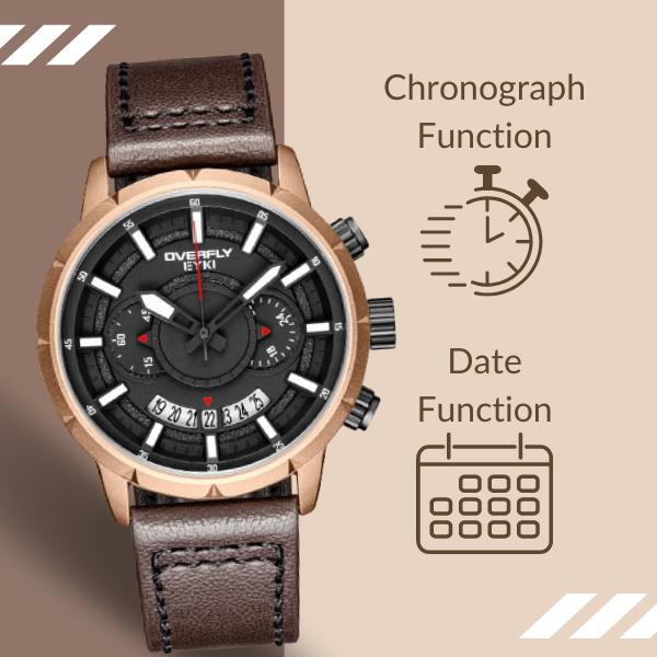 Eyki Jam Tangan Pria Kasual Original E3118L-DZ4CCH Kulit Coklat Chrono