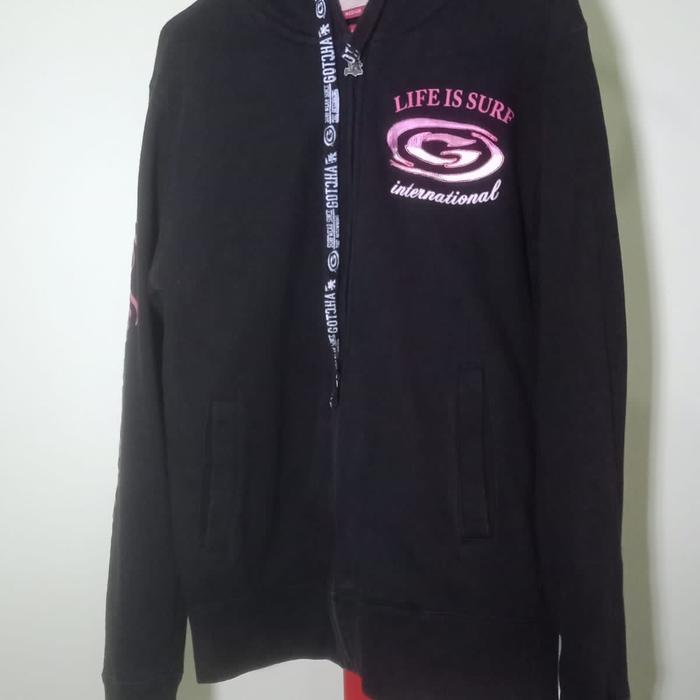 Hoodie zipper GOTCHA surfing spell out lengan