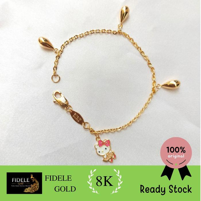 Gelang Anak Hello Kitty Rantai Tetes Gelang Emas Asli 375