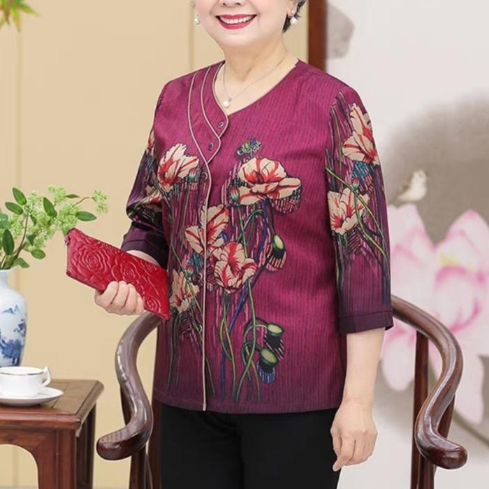 Atasan Blouse Cheongsam Flower Qipao Orang Tua Imlek CNY Top CVF