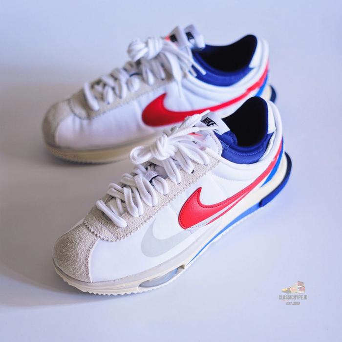 SACAI X NIKE CORTEZ 4.0 WHITE UNIVERSITY RED 100% ORIGINAL