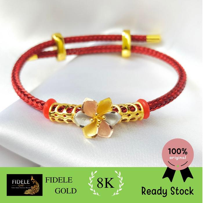 Gelang Kristal Bunga Charm Gelang Emas Asli Kadar Muda 375