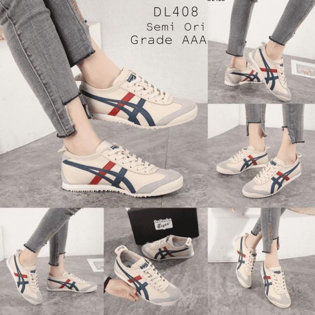 Sepatu Beige List Navy Red Sneakers DL408 (Kode: SFA169)
