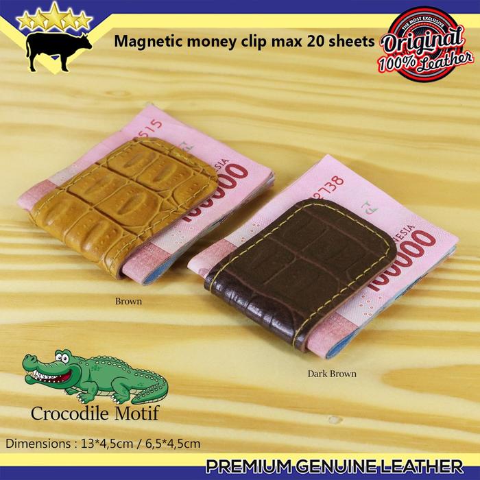CROCO MONEY CLIP LEATHER MAGNETIC KLIP UANG MAGNET KULIT LEATHER CLIP