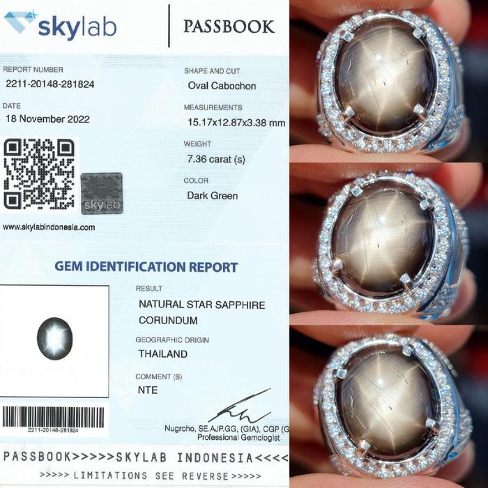 Natural HQ Batu Kresnadana Bangsing Dark Green Star Sapphire 7.36 Cts