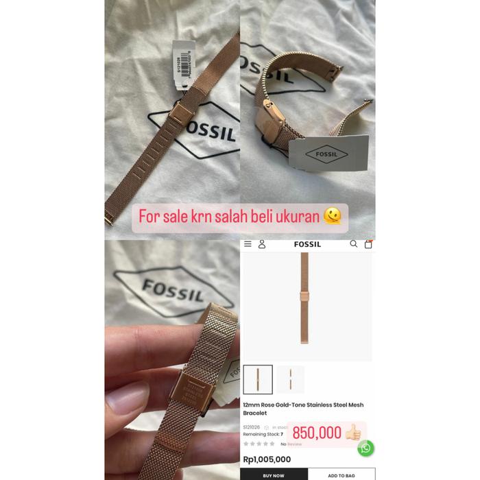 FOSSIL Strap 12mm Rose Gold Tone Stainless Steel Mesh Bracelet