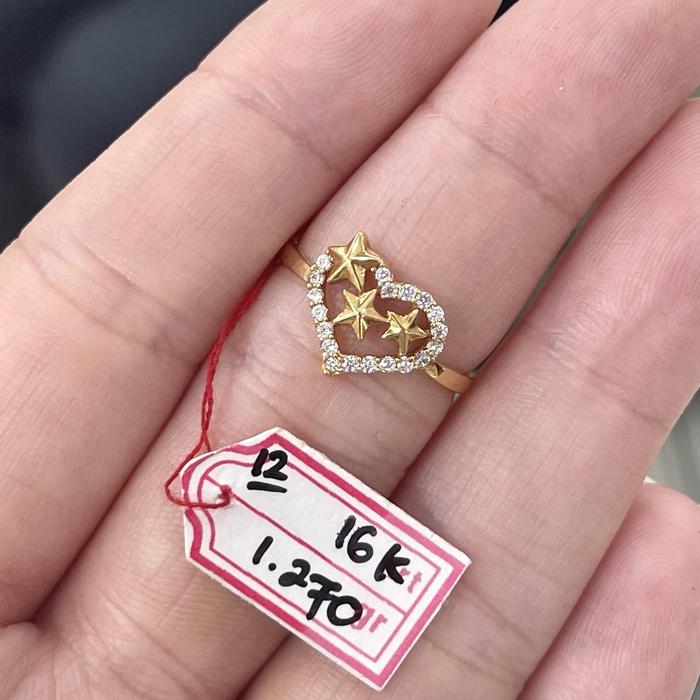 Cincin fashion hati mata variasi tiga bintang emas 16k 700
