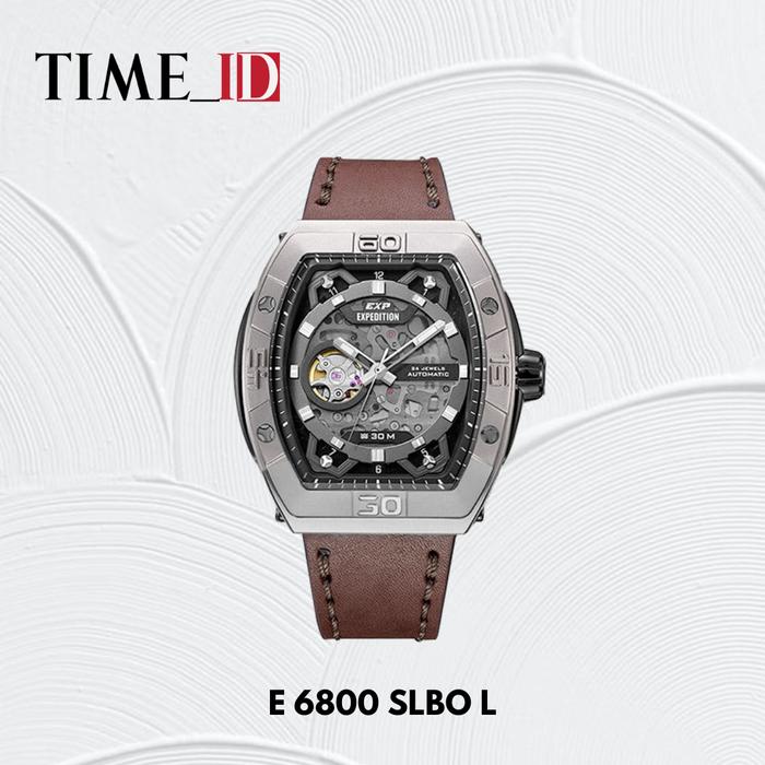 Jam Tangan Expedition E 6800 Silver Brown Leather Automatic Pria