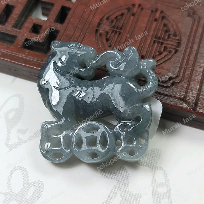 Kalung Liontin Giok Hitam Burma Shio Macan / Tiger +sertifikat