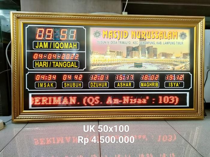 Jam Sholat Digital Masjid ukuran 50 cm x 100 cm (Ukuran dalam)