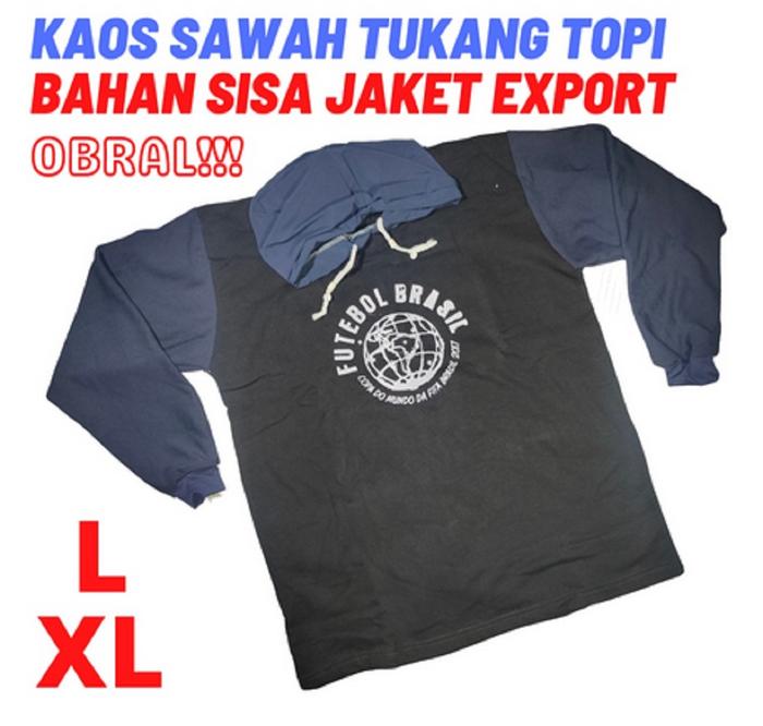 Kaos Pria Lengan Panjang Topi Tudung Bertudung Tani Lapangan Bangunan