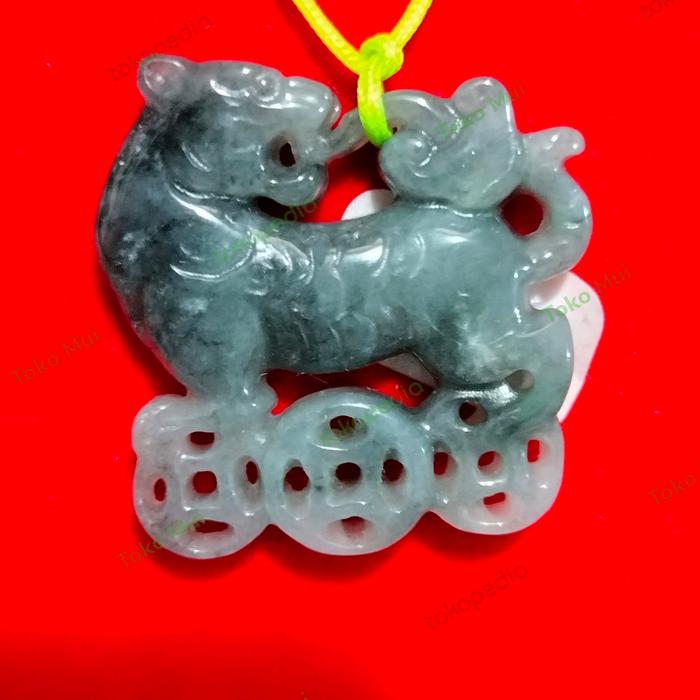 Kalung Liontin Giok Hitam Burma Shio Macan/Tiger + sertifikat