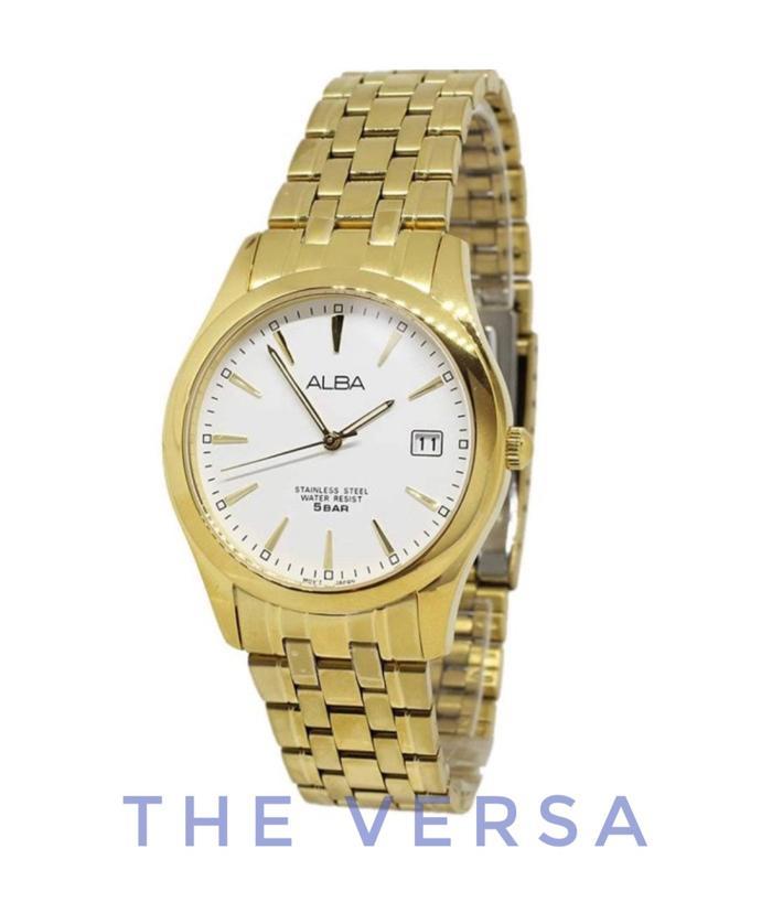 Alba AXHK82X1 Gold Dial Putih Jam Tangan Pria Rantai Original AXHK82