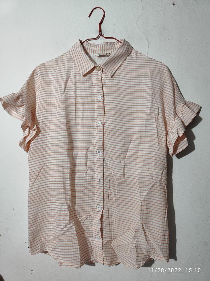 B02 Blus stripes oversize seken impor sing