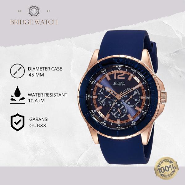 Jam Tangan Pria Guess Maverick W0485G1 Chronograph Blue Rubber Mewah Casual Original