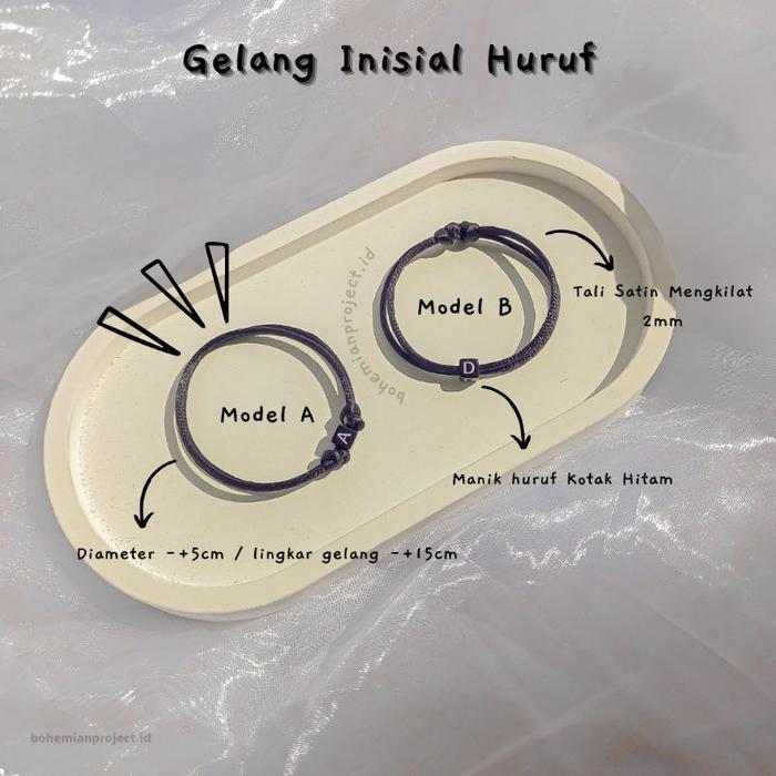 GELANG INISIAL HURUF Tali satin Hitam | GELANG NAMA | GELANG HURUF