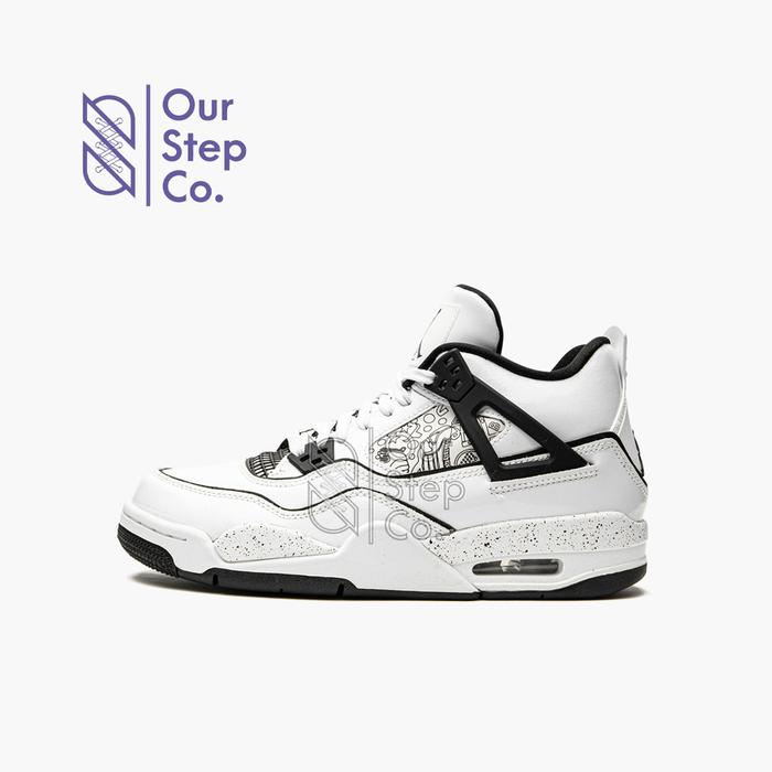 Sepatu Nike Air Jordan 4 Retro GS DIY White Black Original BNIB