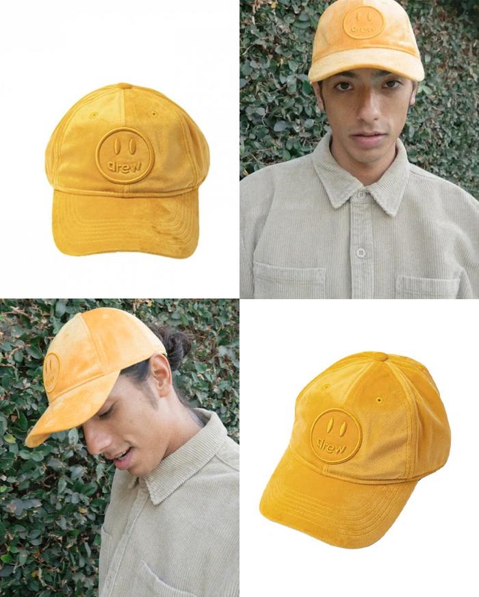 DREW HOUSE Velour Hat Velvet Baseball Cap Justin Bieber Smiley Yellow