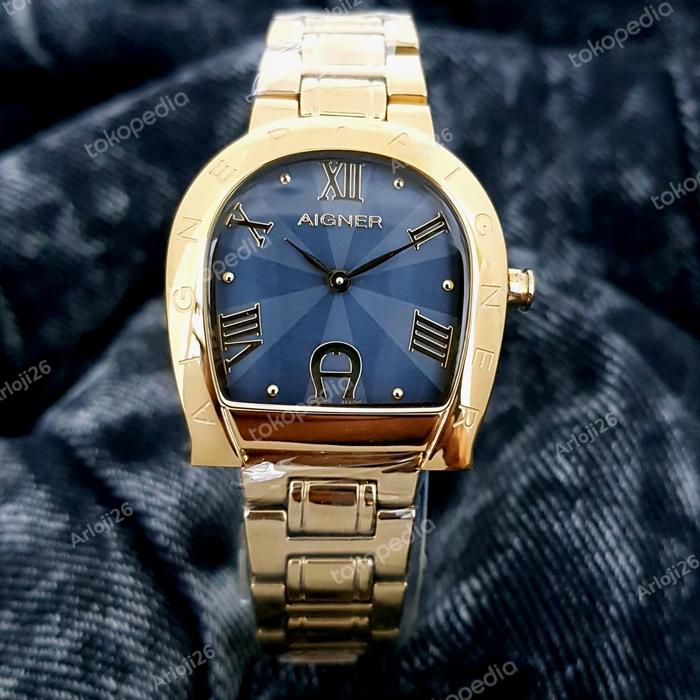 ARLOJI26 JAM WANITA AIGNER CASE GOLD GREY DIAL SET BOX ORIGINAL