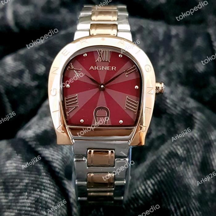 ARLOJI26 JAM WANITA AIGNER COMBI ROSE GOLF RED DIAL SET BOX ORI