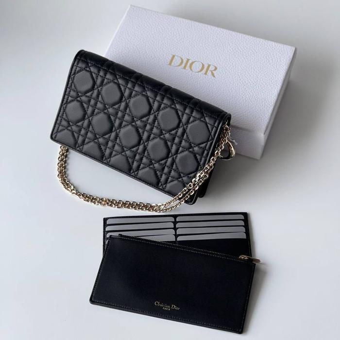 Original - Lady Dior WOC Black Lambskin GHW Wallet On Chain