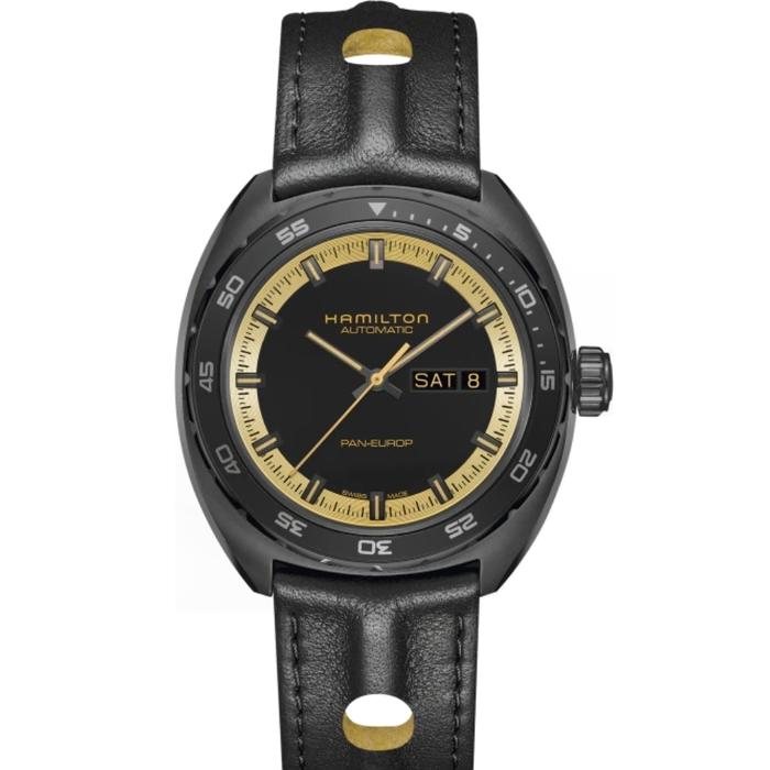 Jam Tangan Hamilton Pan Europ Day Date Black Gold H35425730