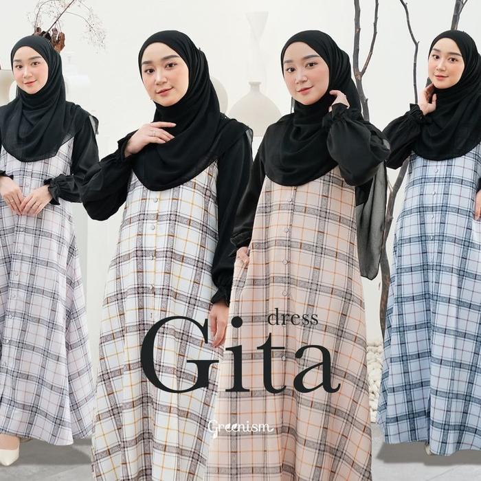 Gita Dress Gamis Motif Kotak By Greenism