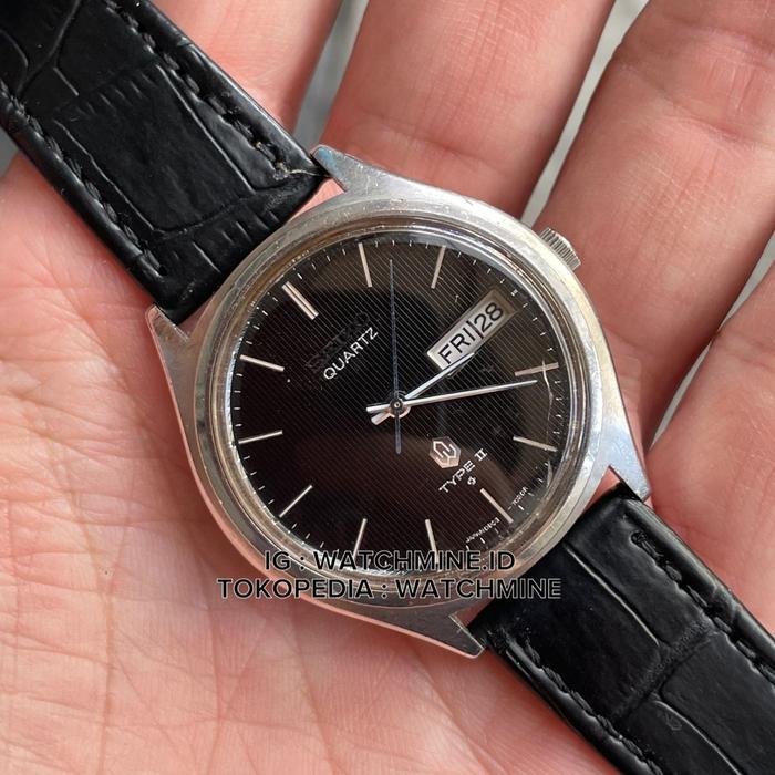 seiko quartz type ii 2 dial hitam garis japan