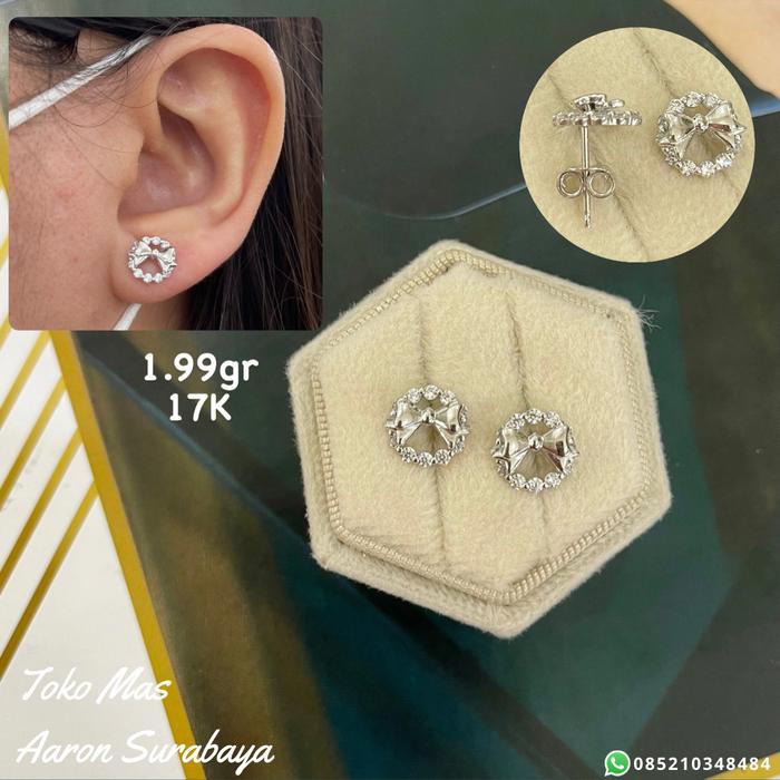 ARGOLD - anting diamond look pita whitegold 17k 750 - anting emas 17k