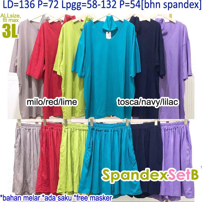 LD 136, SPANDEX SET B 3L, SETELAN CELANA PENDEK JUMBO WANITA, SET JUMB