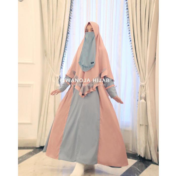 Dress Kolibri Gamis Kolibri Dewasa Warna Grayblue - Salmon by WNJ