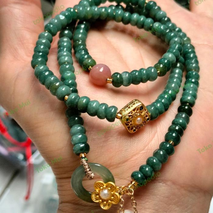 Kalung/Gelang Lilit Giok Burma Blue Water Kombinasi + sertifikat