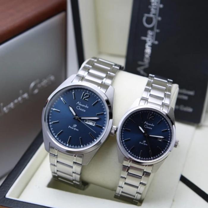 Jam Tangan Couple Original Alexandre Christie AC1012 Silver Blue