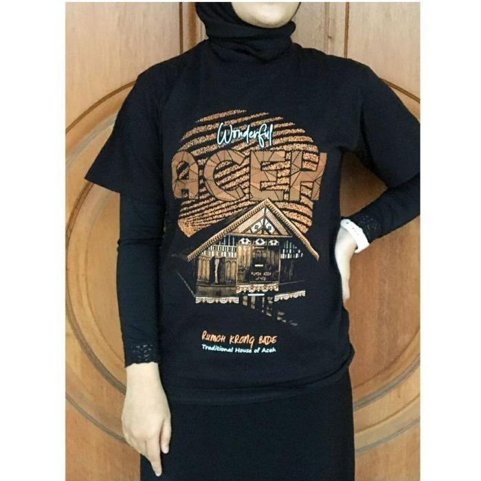 Kaos oleh-oleh khas Aceh motif Rumah adat Aceh bahan Combed