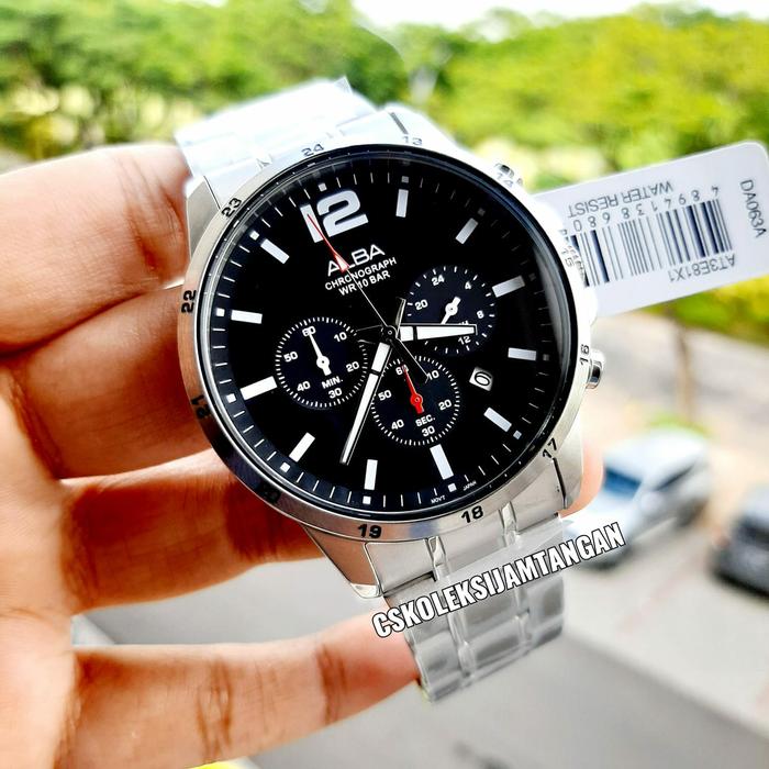 JAM TANGAN PRIA ALBA AT3E81X1 AT3E81 CHRONOGRAPH SILVER BLACK ORIGINAL
