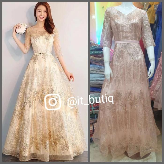 Longdress big size rose gold - Gaun pesta bigsize bridal prewed FIO10