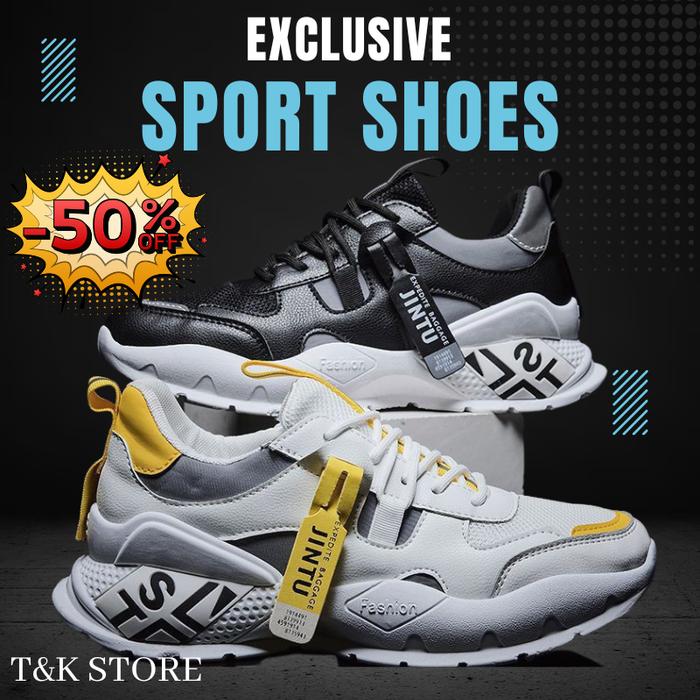 Sepatu Pria Sneakers Casual Original JINTU Black Yellow White Sport