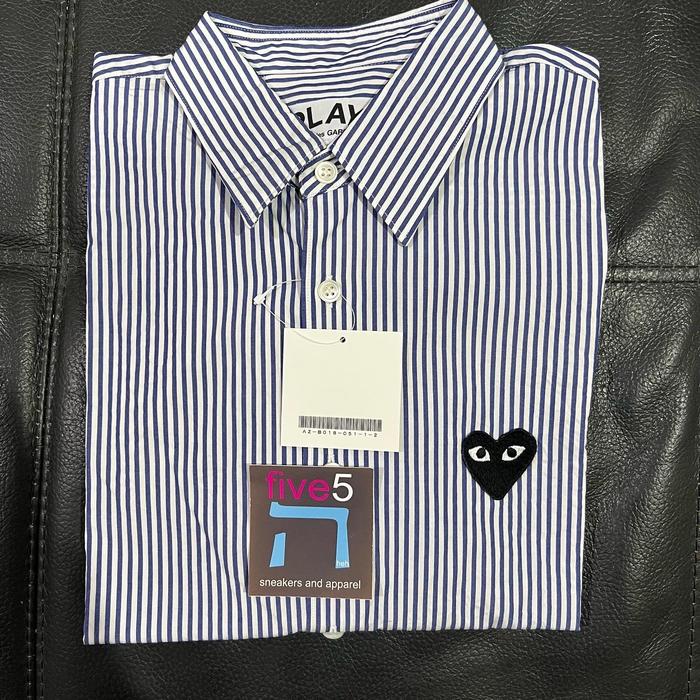 Cdg play kemeja shirt stripe navy white
