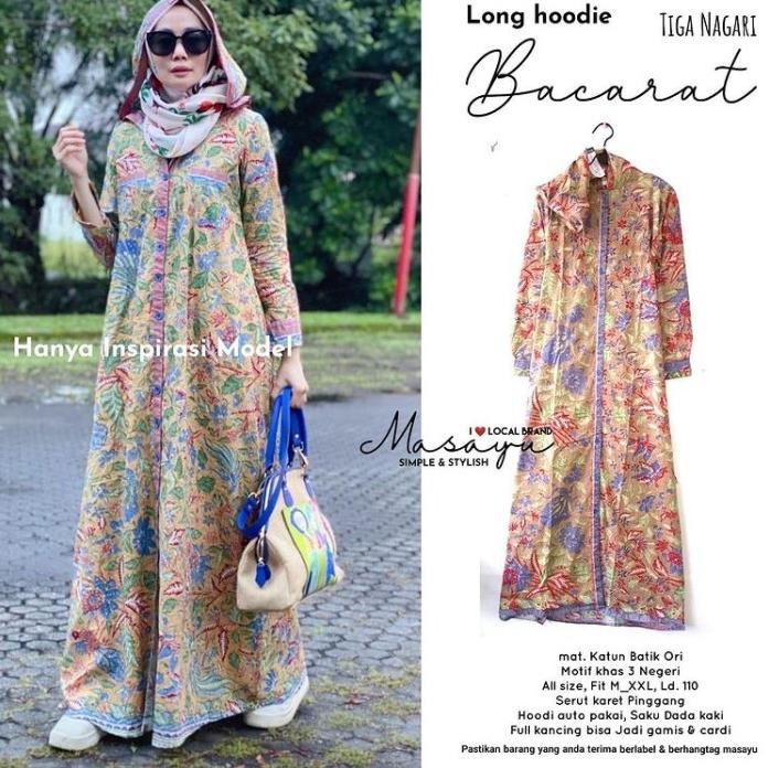 Long Hoodie Dress Gamis Batik Bacarat