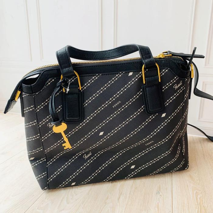 Tas Wanita Branded Fossil Jacqueline Satchel Black Bone Original