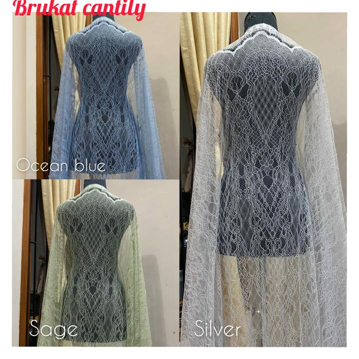 promoo Brokat semi prancis Kain Brukat cantily Bahan kebaya - sage
