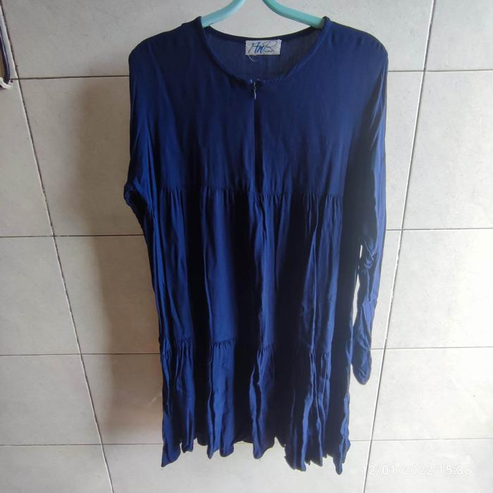 THRIFT PRELOVED BAJU BEKAS DRESS MINI LENGAN PANJANG NAVY
